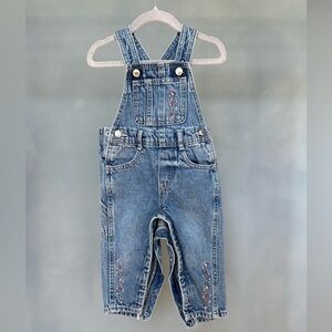 Old Navy Floral & Heart Embroidered Denim Overalls 12-18M